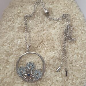Touchstone Crystal Silver and Blue Floral Necklace